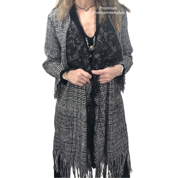 Anthro Much et Muchette Plaid Lace Fringe Jacket Trench Whimsigoth Wool Blend - Picture 1 of 9